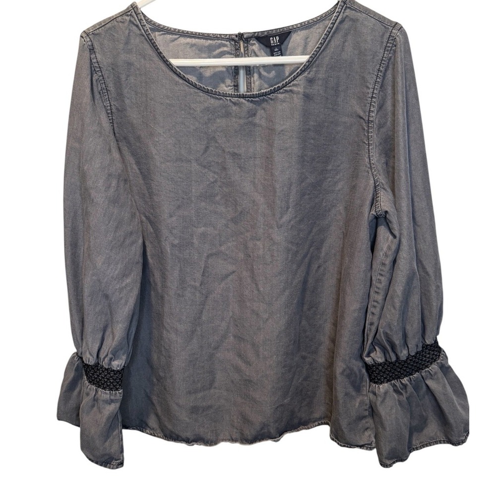 Gap Women Gray Garment Dyed Bell Sleeve Smocked Cuff Top L Tall Casual Chic